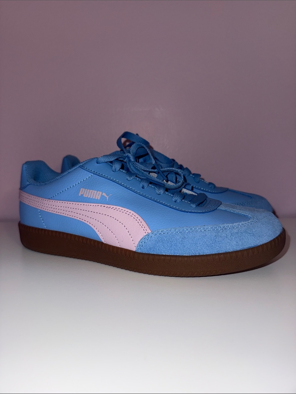 Puma Club II Era Light Blue Sneakers with Pink Stripe